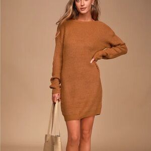 Lulus Camel Backless Sweater Dress